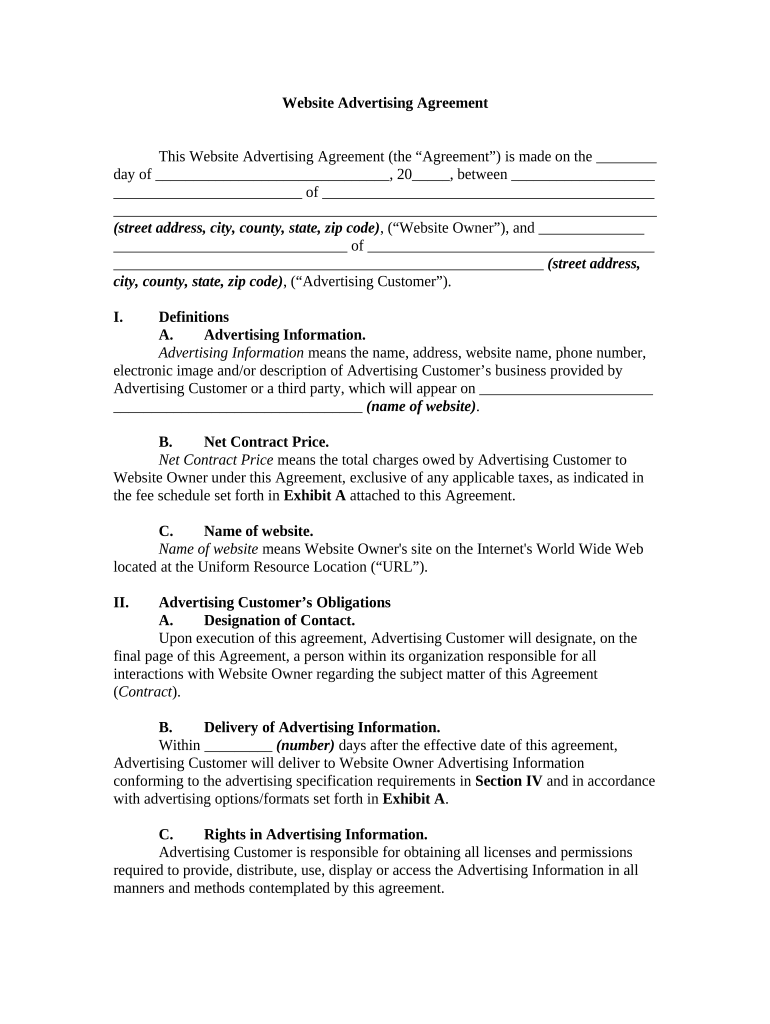 website advertising agreement Preview on Page 1