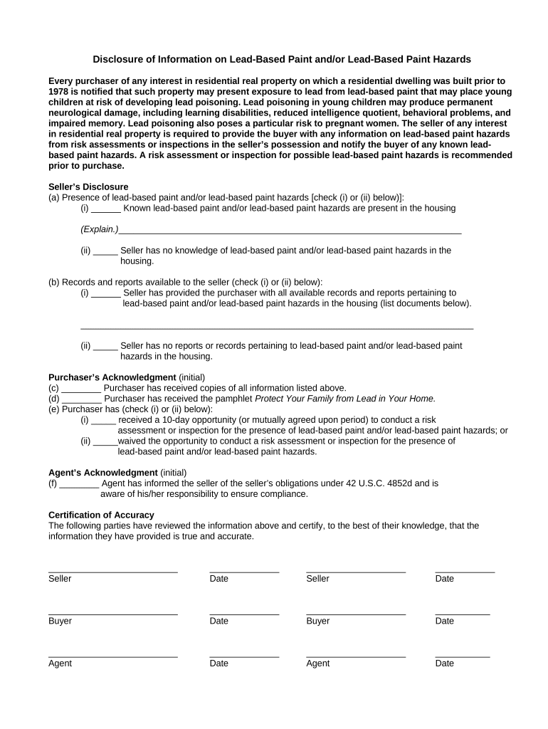 fha lead based paint disclosure form Preview on Page 1