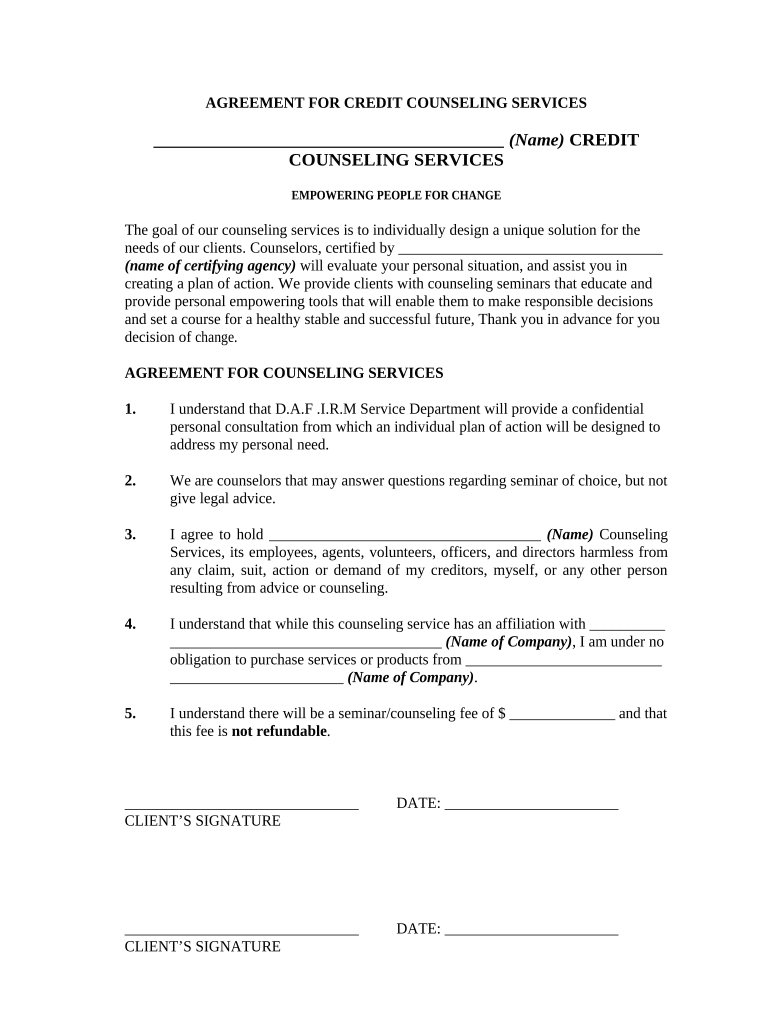 Agreement for Credit Counseling Services Preview on Page 1