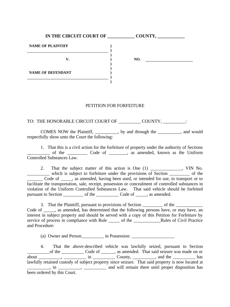 Petition for Forfeiture of Auto - 41-29-101 Preview on Page 1.