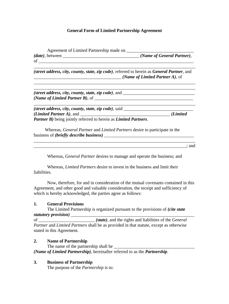 general limited partnership agreement Preview on Page 1