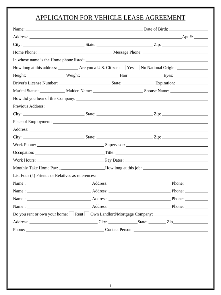 vehicle lease agreement between individual and company Preview on Page 1