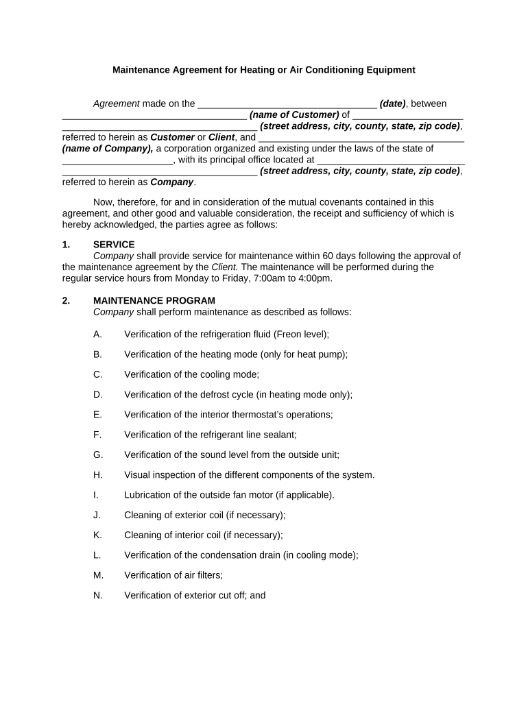 equipment maintenance agreement Preview on Page 1