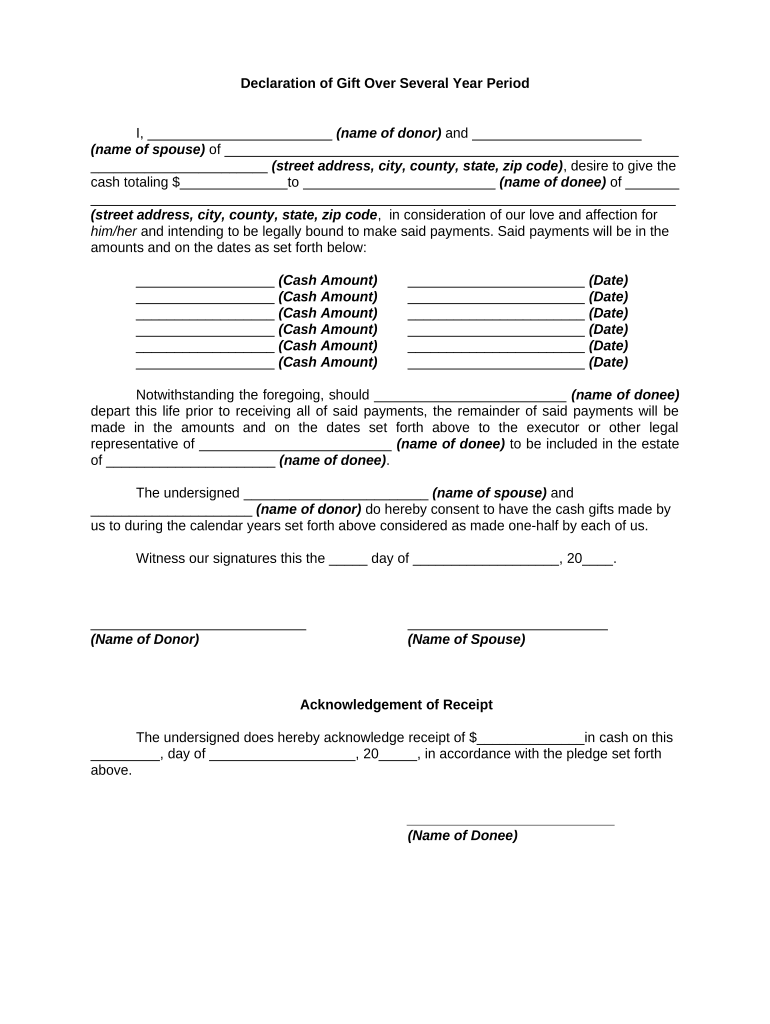 declaration of gift form Preview on Page 1