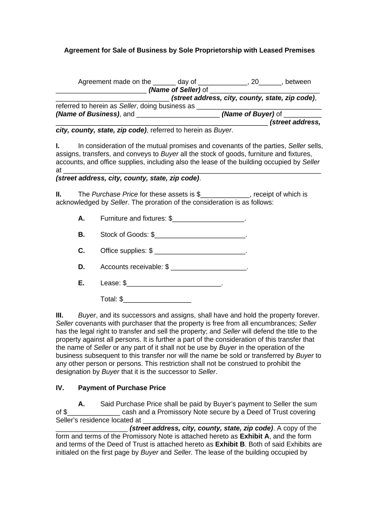 sample agreement with sole proprietor Preview on Page 1