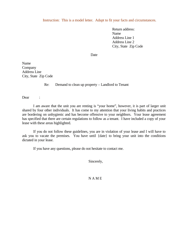 sample letter to clean up property Preview on Page 1