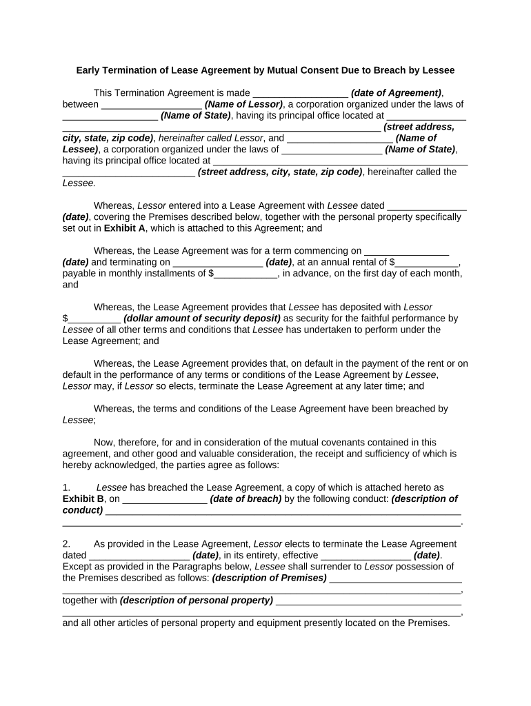 lease termination agreement trucking Preview on Page 1.