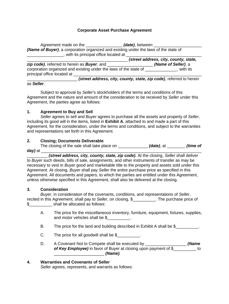 Simple Asset Purchase Agreement Word Fill Out Sign Online DocHub