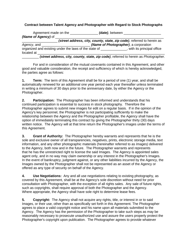 talent agency agreement Preview on Page 1
