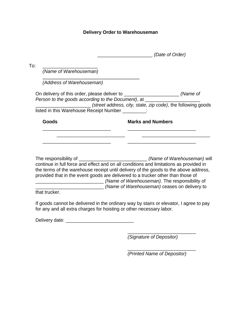 delivery order form Preview on Page 1