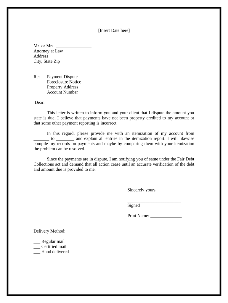 Letter Foreclosure Dispute Doc Template PdfFiller
