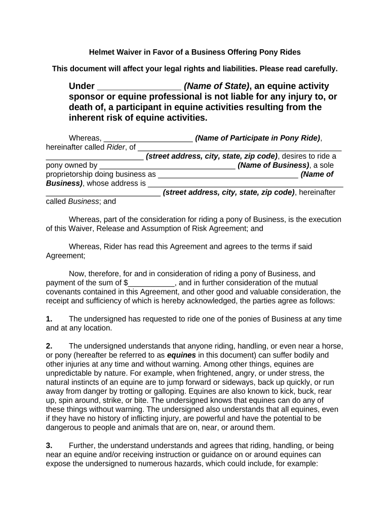 Helmet Waiver in Favor of a Business Offering Pony Rides Preview on Page 1