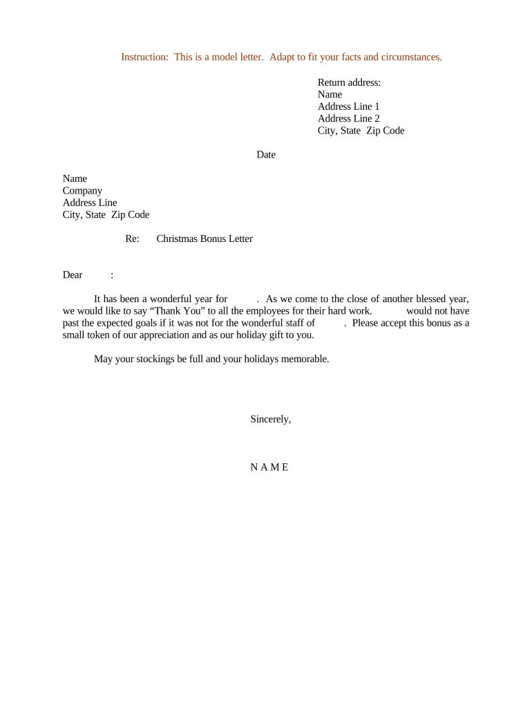 Christmas Bonus Letter Template Doc Template PdfFiller