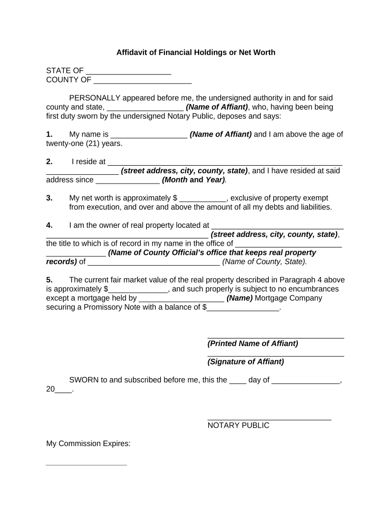 affidavit of net worth Preview on Page 1