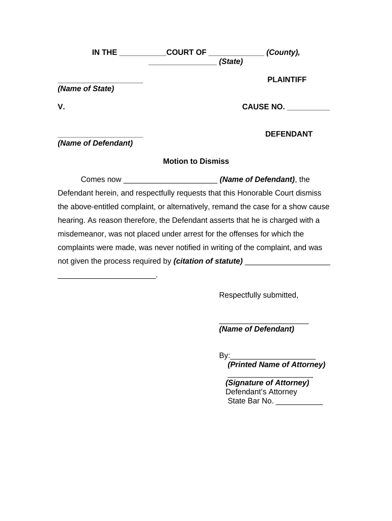 Motion Dismiss Doc Template PdfFiller
