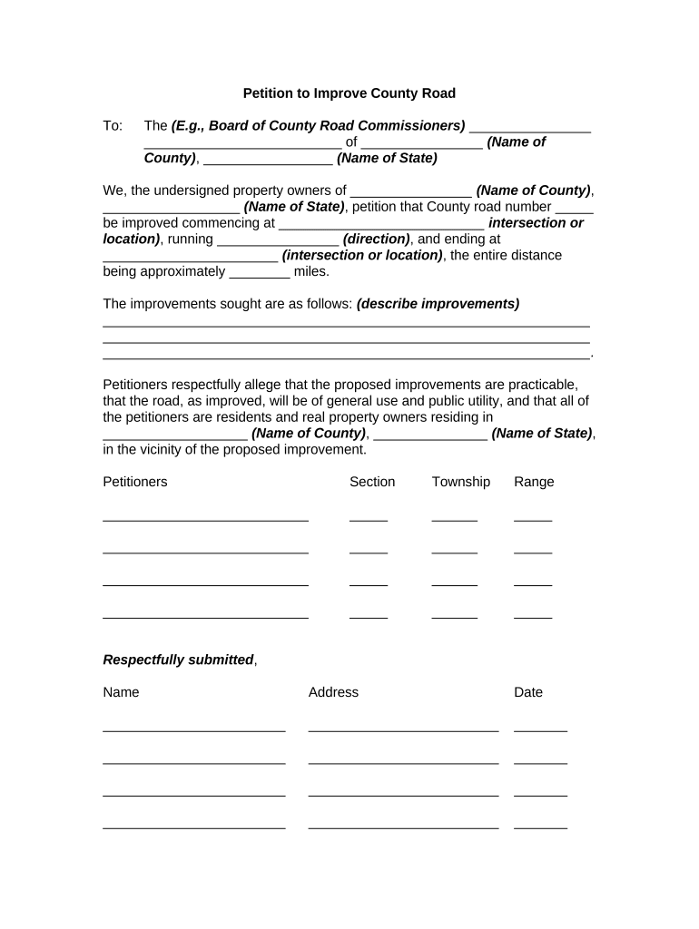 Petition to Improve County Road Preview on Page 1