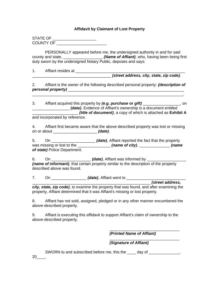 affidavit of claimant Preview on Page 1