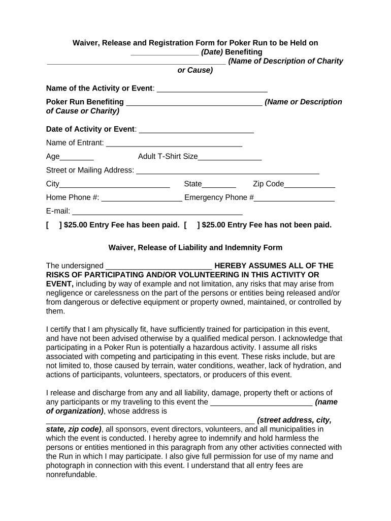 poker run waiver form Preview on Page 1