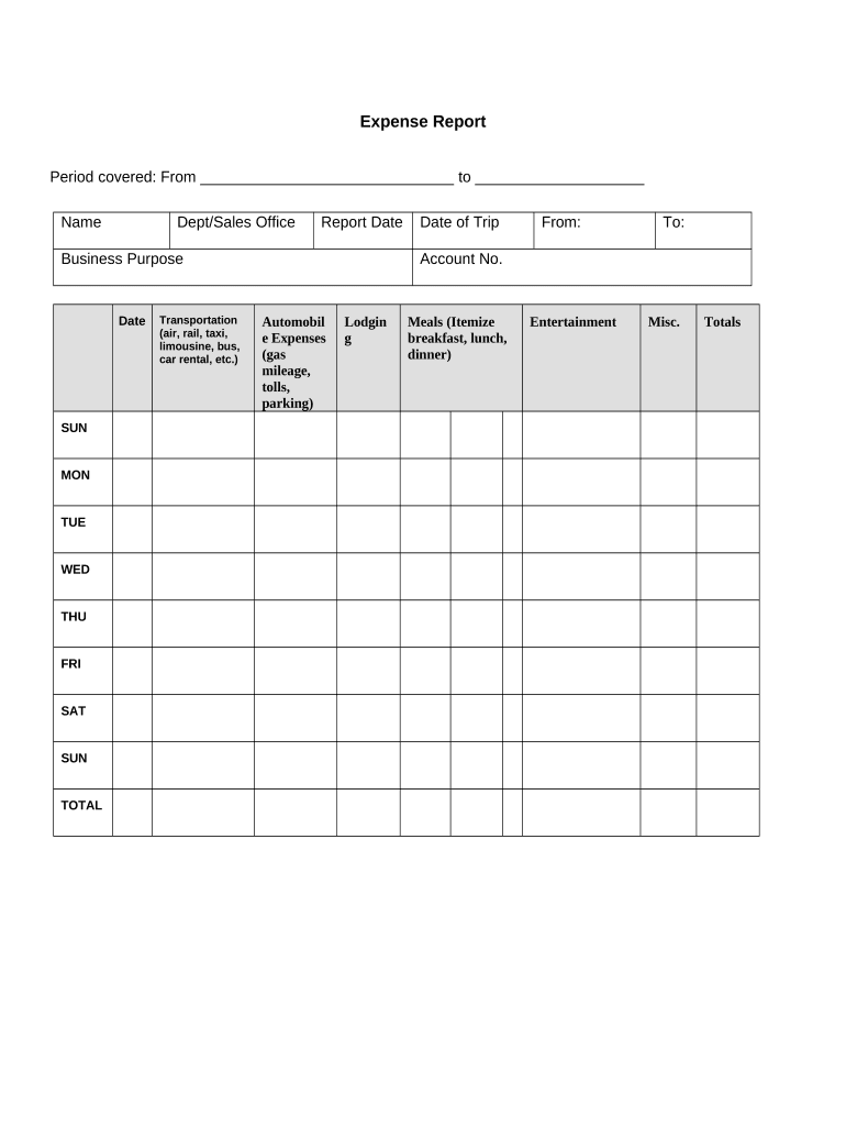 Expense Report Preview on Page 1.