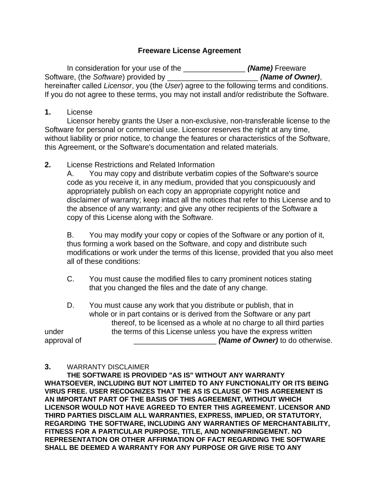 Freeware License Agreement Preview on Page 1