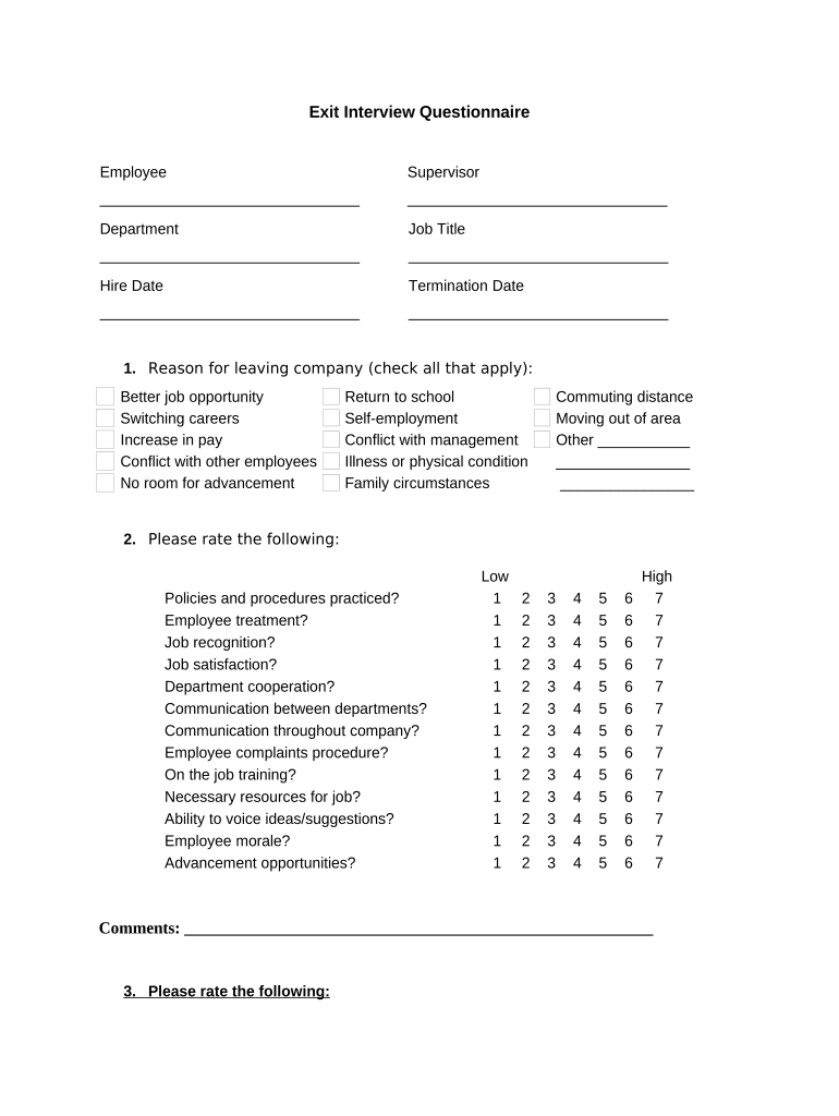 exit interview questions Preview on Page 1