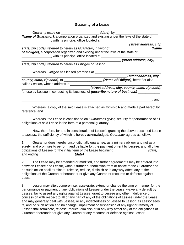 guaranty of lease form Preview on Page 1