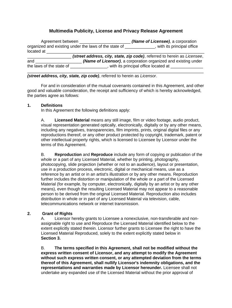 publicity agreement Preview on Page 1