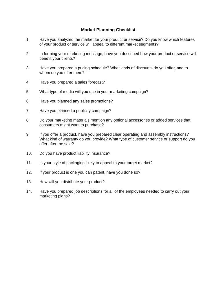 marketing plan checklist Preview on Page 1