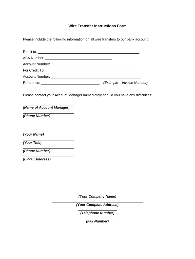 Wire Instructions Template Fill Out Sign Online DocHub