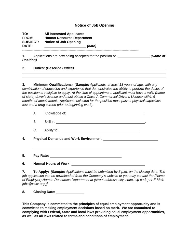 Notice of Job Opening Preview on Page 1