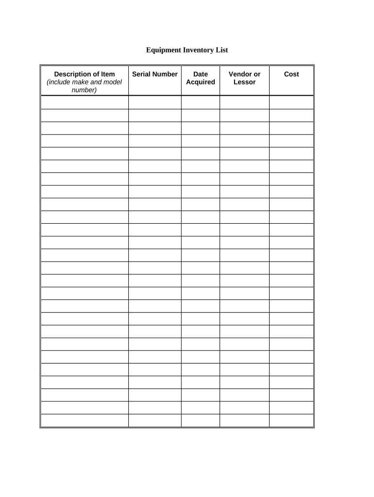 equipment inventory list Preview on Page 1