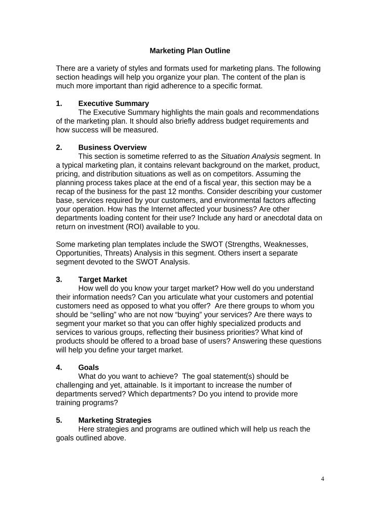 marketing plan outline Preview on Page 1