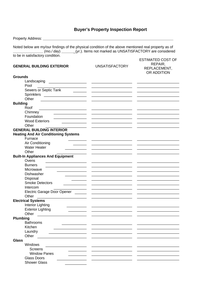 Buyer&#039;s Property Inspection Report Preview on Page 1.