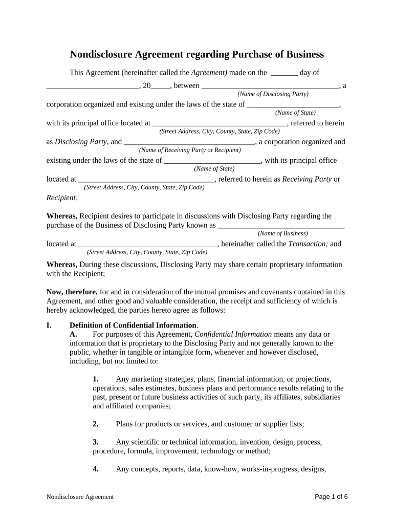 business sale non disclosure agreement pdf Preview on Page 1
