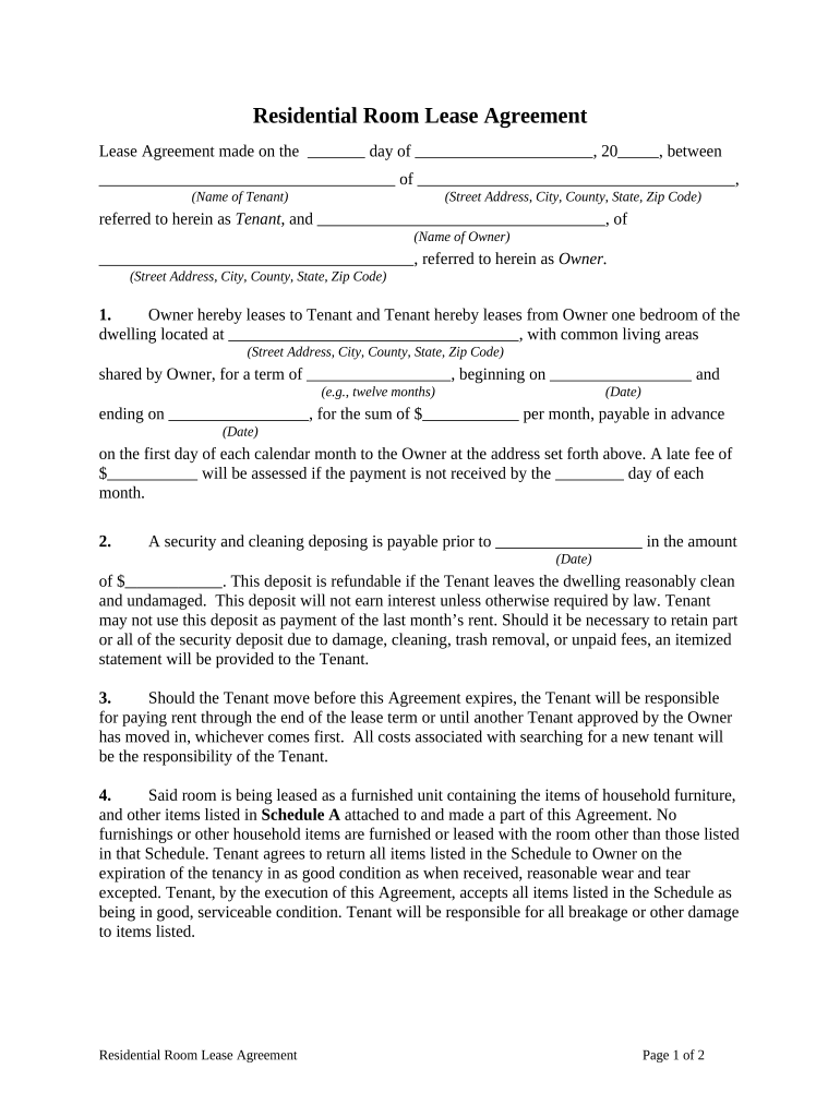 room lease Preview on Page 1