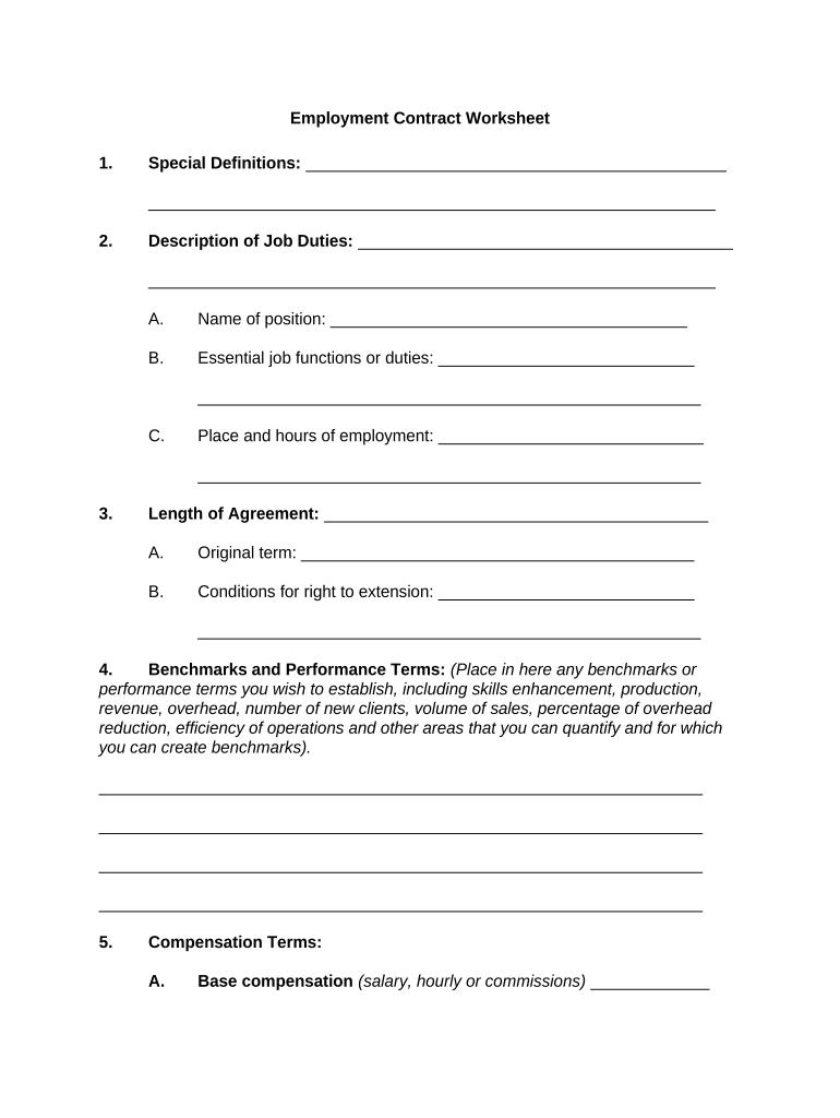 Employment Contract Worksheet Preview on Page 1