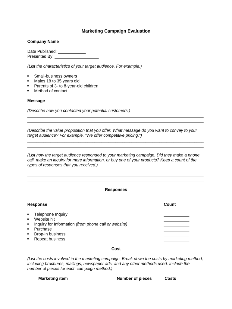 campaign evaluation template Doc Template pdfFiller