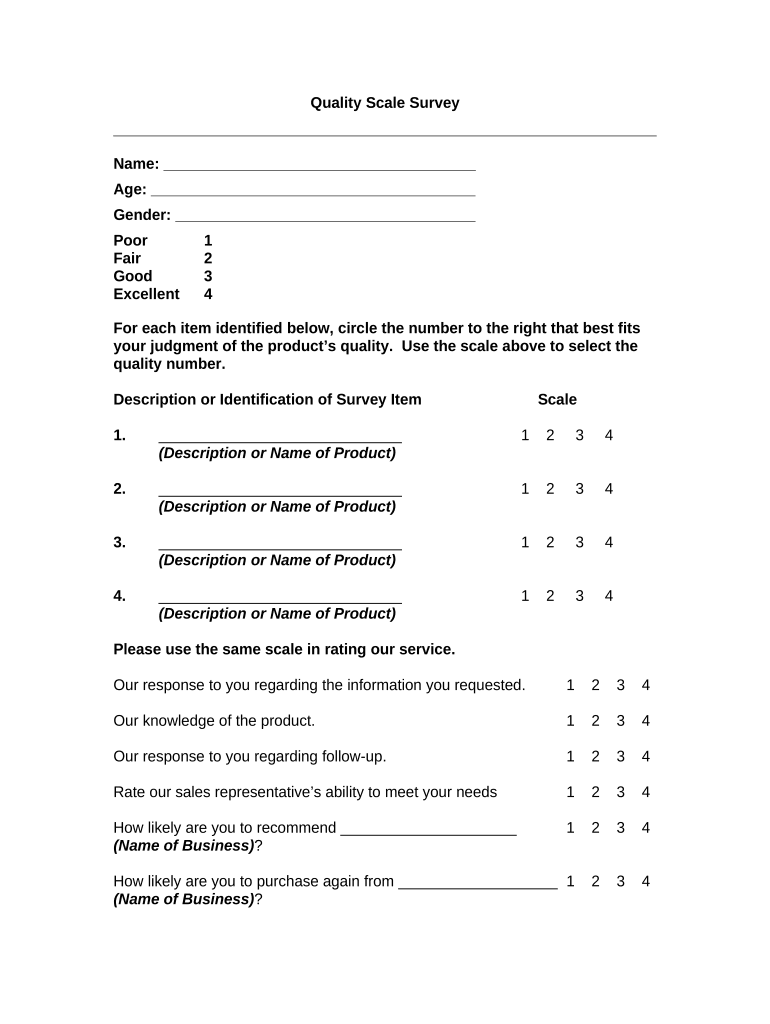 scale questionnaire Preview on Page 1