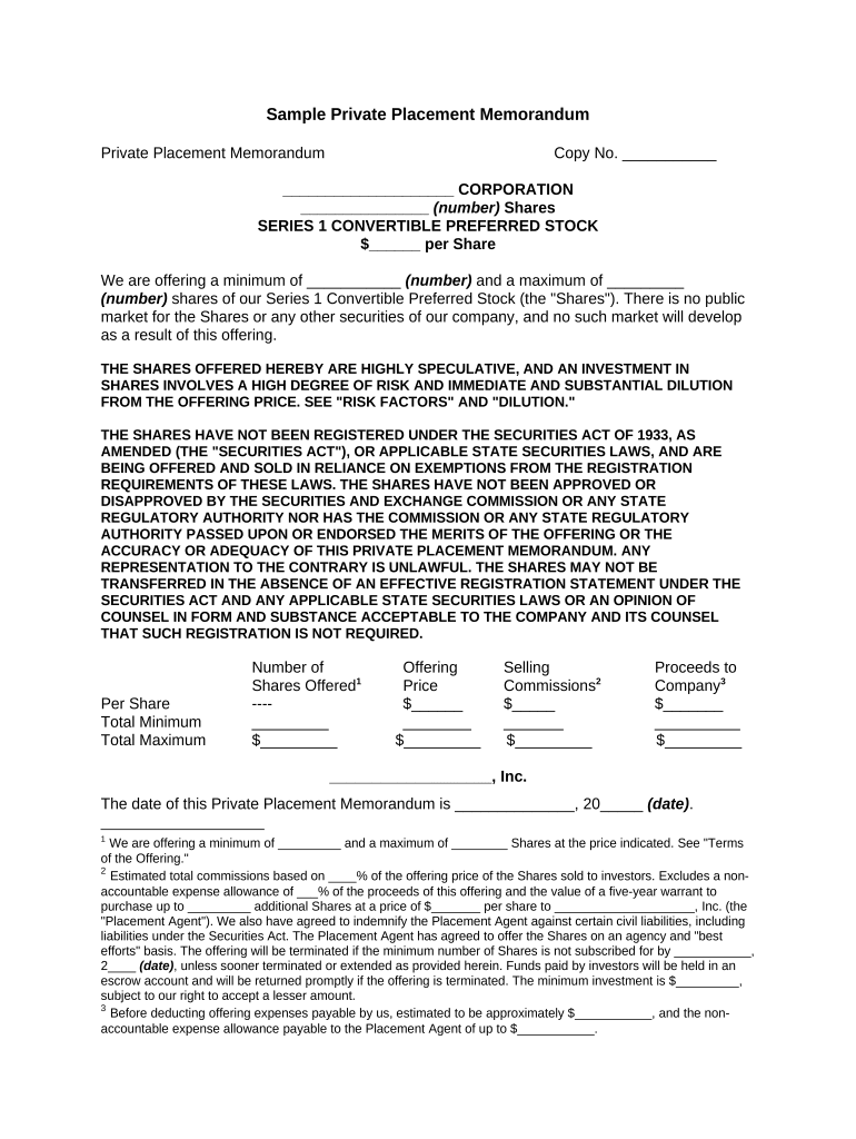 placement memorandum Preview on Page 1
