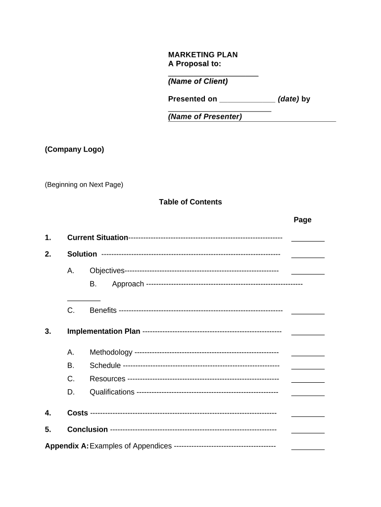 marketing plan template Preview on Page 1