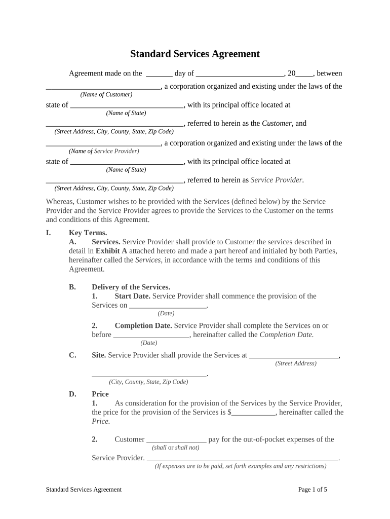 standard services agreement Preview on Page 1.