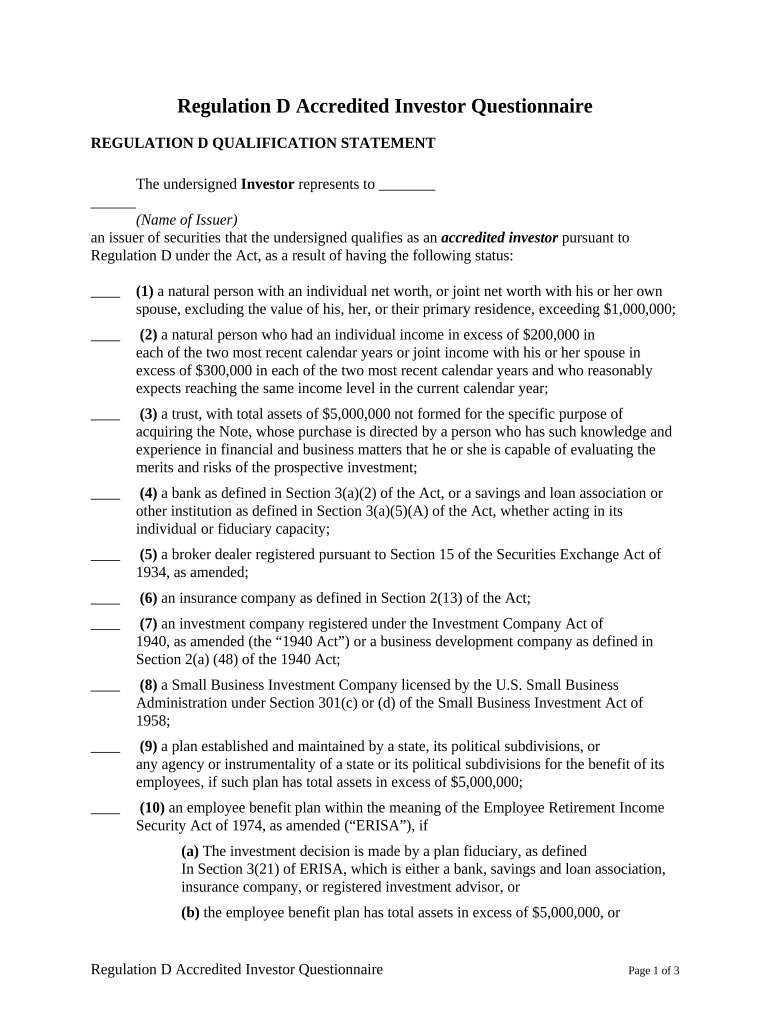 accredited investor questionnaire pdf Preview on Page 1