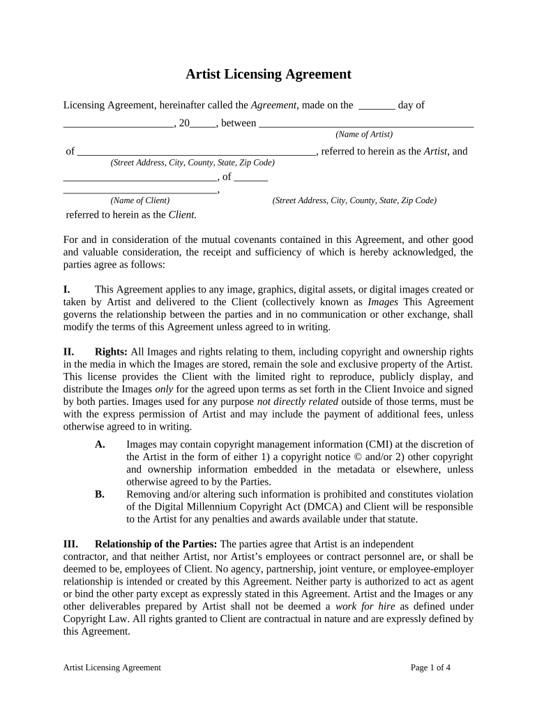 Artist Contract Template Pdf ARTISTS HUO