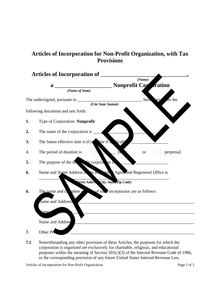 articles incorporation organization Preview on Page 1