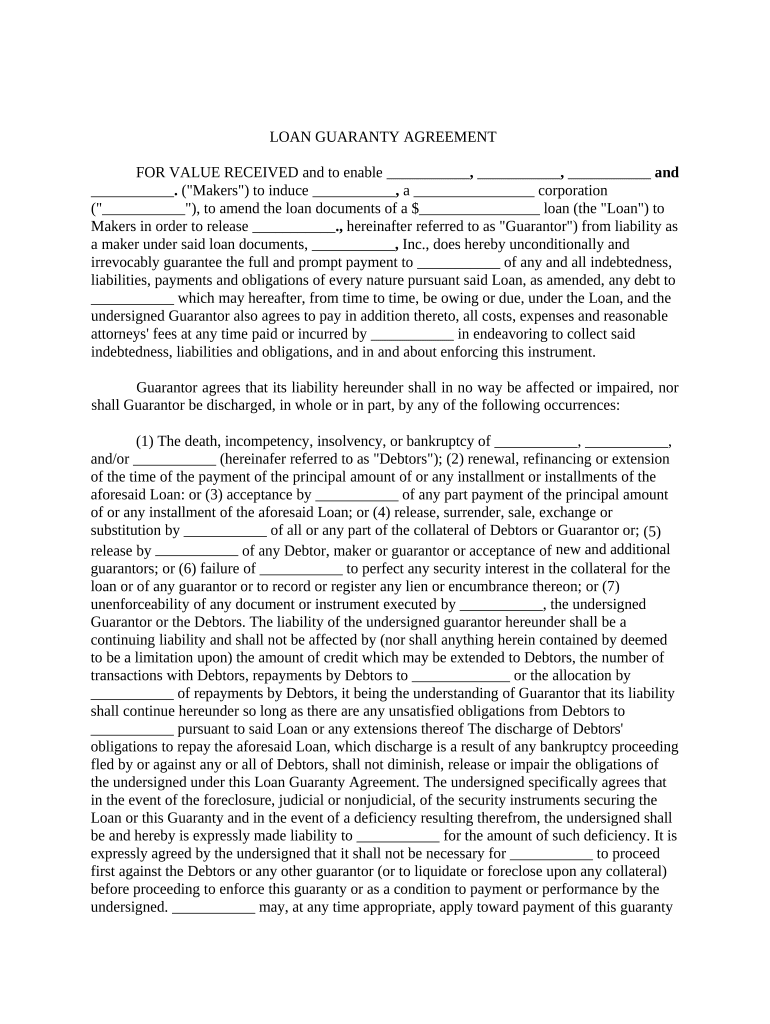 guaranty agreement template Preview on Page 1