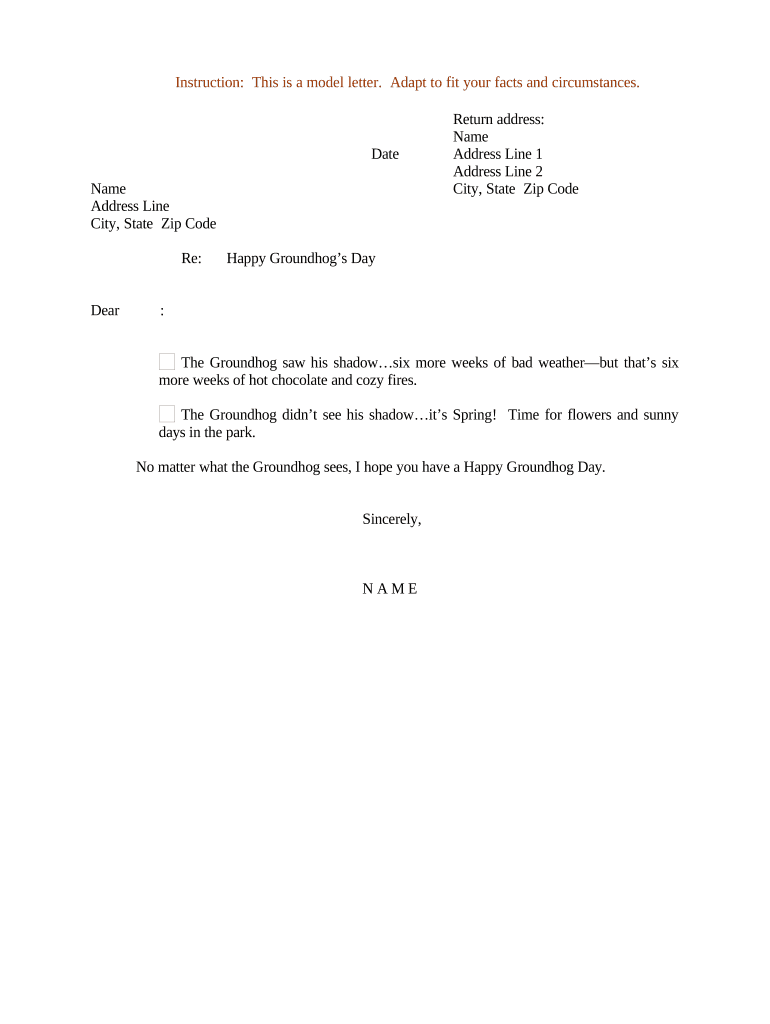 Sample Letter for Happy Groundhog&#039;s Day Preview on Page 1