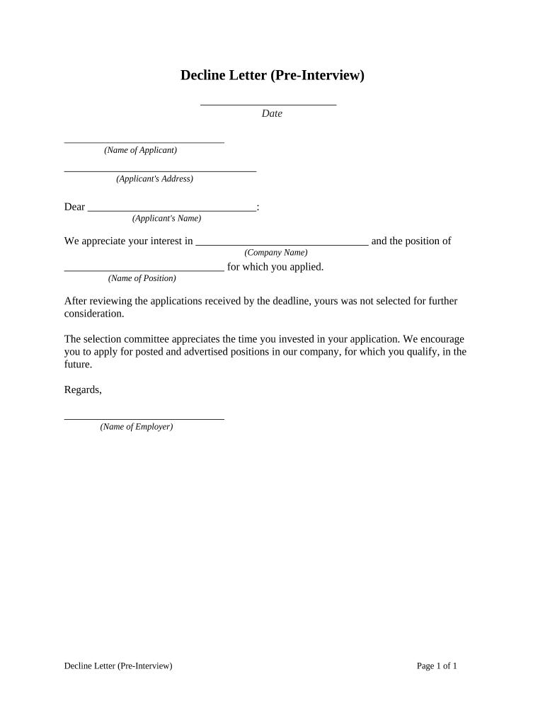 interview decline letter Preview on Page 1