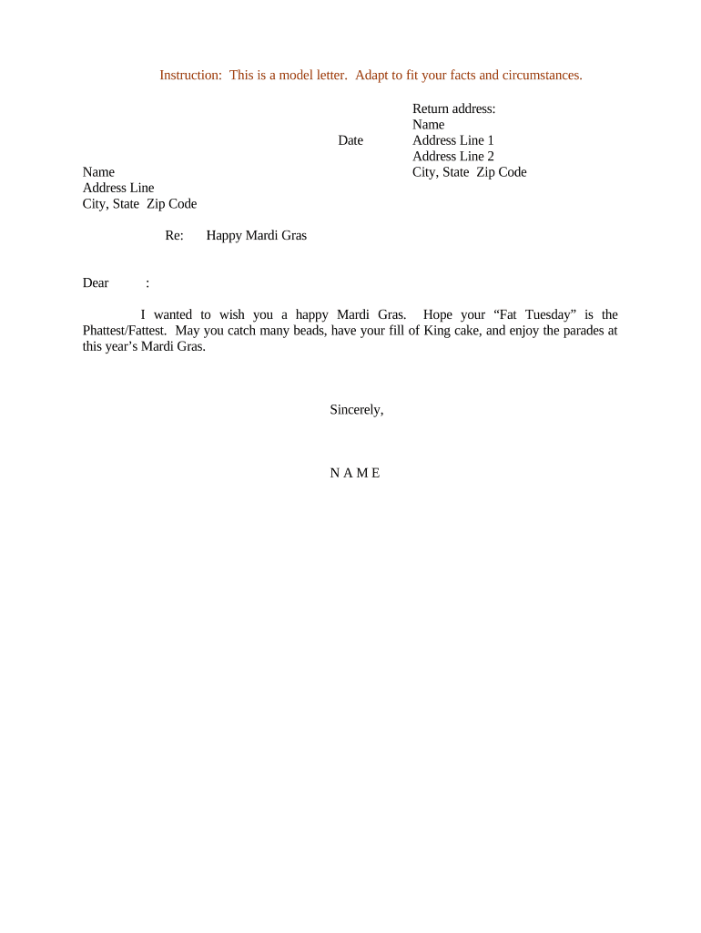 Sample Letter for Happy Mardi Gras Preview on Page 1