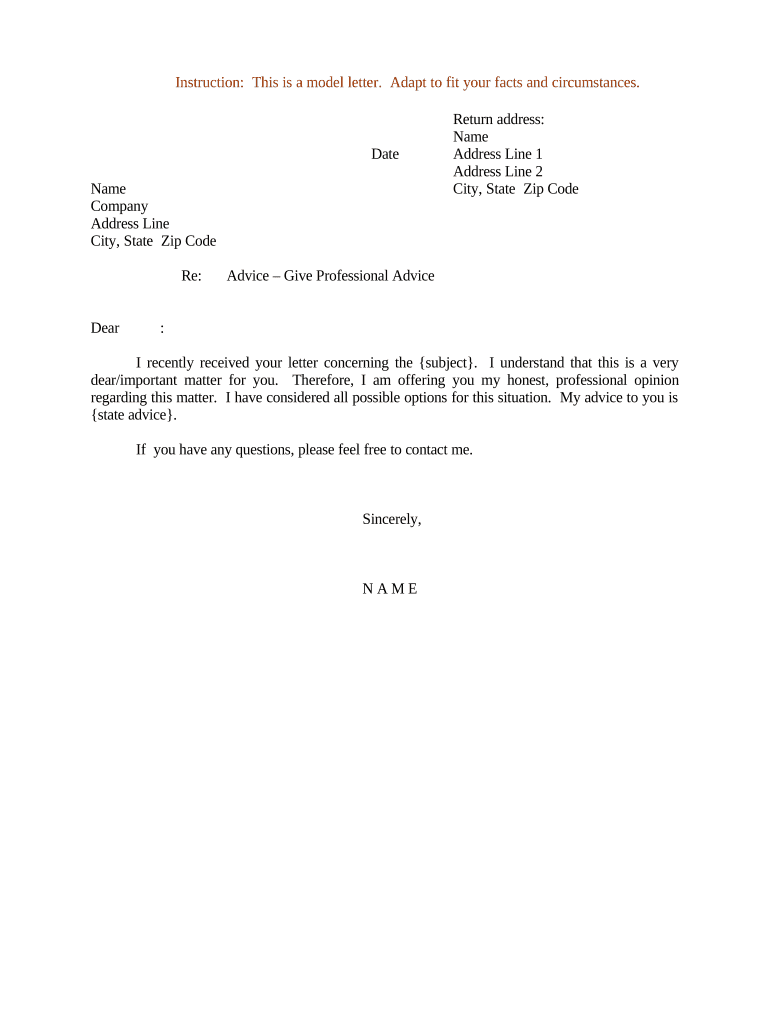 sample letter advice Doc Template | pdfFiller