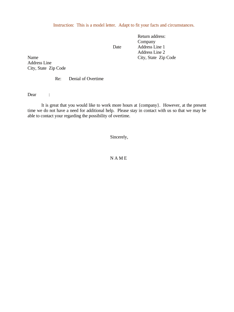 sample letter overtime Doc Template  pdfFiller With Regard To overtime agreement template